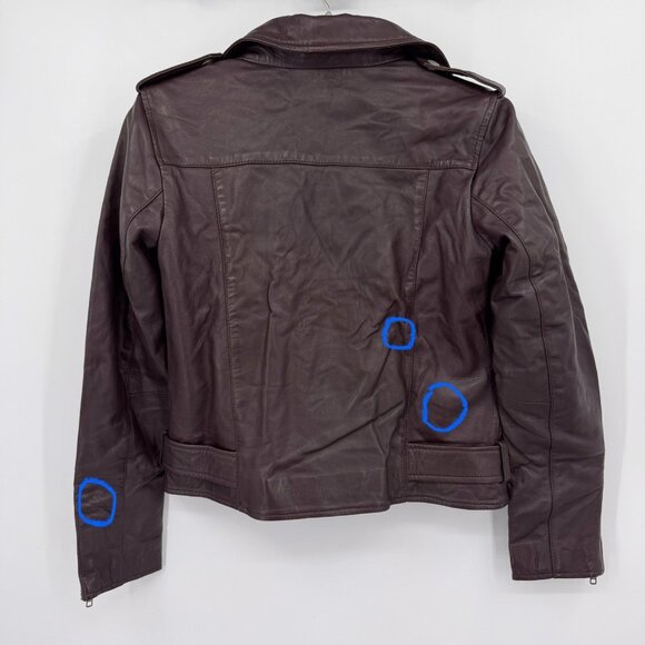 Quince Women's Port Leather Motorcycle Jacket sz M Medium Sheep Leather Belted - Picture 12 of 16